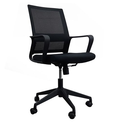Oslo Mesh Back Operator Chair with Fixed Plastic Armrests, LockableTilting Mech, Black Base, Frame and Fabric