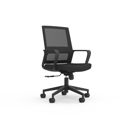 Oslo Mesh Back Operator Chair with Fixed Plastic Armrests, Lockable Tilting Mech, Black Base, Frame and Fabric
