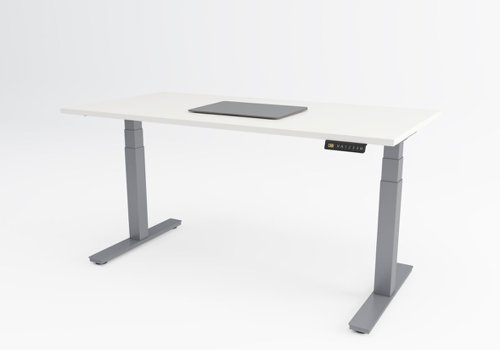 Cubo Sit Stand twin Motor Desk 1400x800 White Top Silver Frame