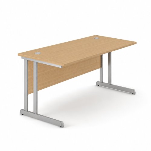 Optima C Cantilever Straight Desk 800Wx800Dx720H Amber Oak Top and Silver Frame 