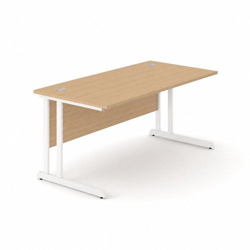 Optima C Cantilever Straight Desk 800Wx800Dx720H Amber Oak Top and White Frame 