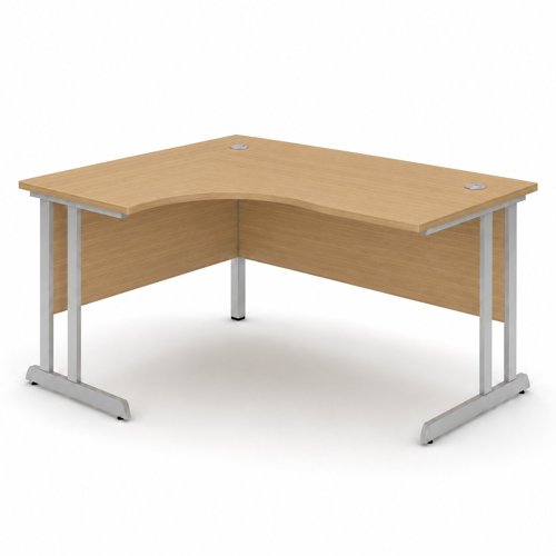 Optima C Cantilever Left Hand Side Crescent Desk 1400Wx1200Dx720H Amber Oak Top and Silver Frame 