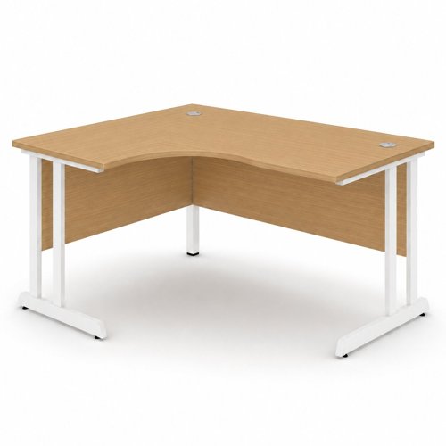 Optima C Cantilever Left Hand Side Crescent Desk 1400Wx1200Dx720H Amber Oak Top and White Frame 