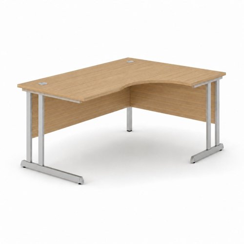 Optima C Cantilever Right Hand Side Crescent Desk 1400Wx1200Dx720H Amber Oak Top and Silver Frame 