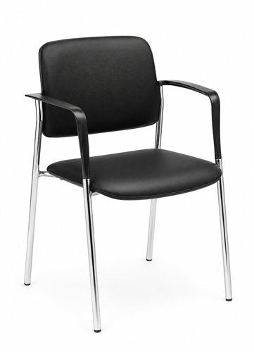 Fresh 4 legged stackable chair with A type chrome frame in black eco vinyl finish