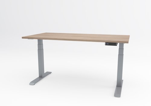 JOY Sit Stand Twin Motor Desk 1200x800 Amber Oak Top and Silver Frame