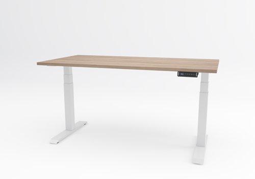 JOY Sit Stand Twin Motor Desk 1200x800 Amber Oak Top and White Frame