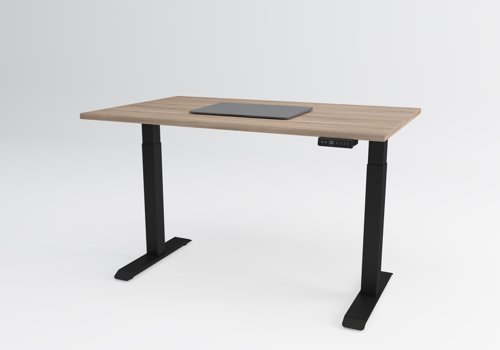 LITTLE 1200x700 Twin Motor Sit-Stand Desk Amber Oak Top Black Frame