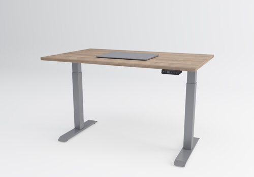 LITTLE 1200x700 Twin Motor Sit-Stand Desk Amber Oak Top Silver Frame