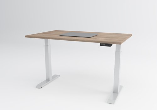 LITTLE 1200x700 Twin Motor Sit-Stand Desk Amber Oak Top White Frame