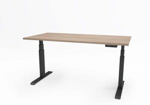 Move Sit Stand Twin Motor Desk 1200x800 Amber OAK top with Black Frame