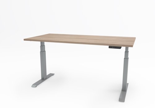 Move Sit Stand Twin Motor Desk 1200x800 Amber OAK top with Silver Frame