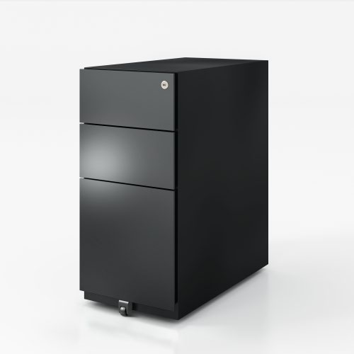 Note Narrow Mobile Underdesk  Pedestal 2 stationery 1 file drawers 651mmHx300mmWx565mmD with 6mm decorative top black finish