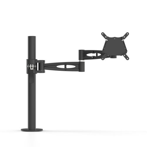 Pole-mounted monitor arm for single screen height adjustable with quick release in Black finish 