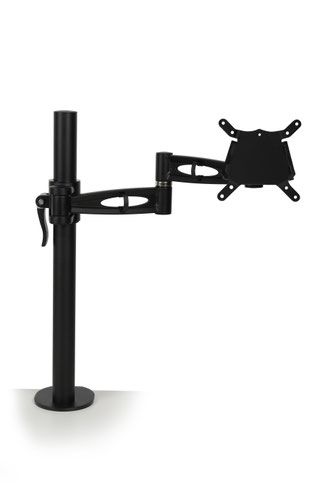 Pole-mounted monitor arm for single screen height adjustable with quick release in black finish 