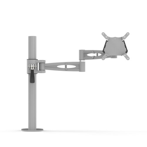 Pole-mounted monitor arm for single screen height adjustable with quick release in Silver finish 