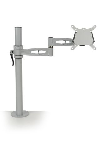 Pole-mounted monitor arm for single screen height adjustable with quick release in silver finish 