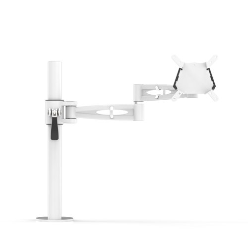 Pole-mounted monitor arm for single screen height adjustable with quick release in White finish 