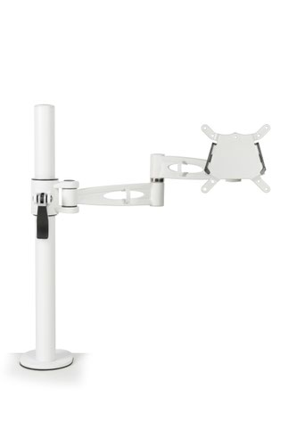 Pole-mounted monitor arm for single screen height adjustable with quick release in white finish 