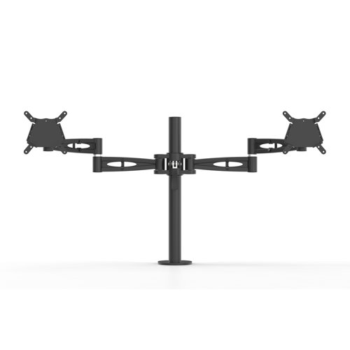Pole-mounted monitor arm for twin screens height adjustable with quick release in Black finish 