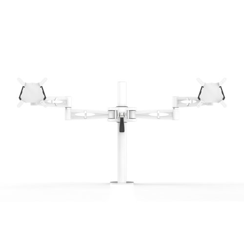Pole-mounted monitor arm for twin screens height adjustable with quick release in White finish 