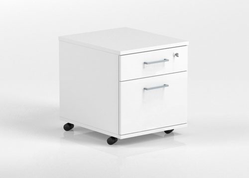 OPTIMA Mobile pedestal 2 foil wrapped drawers  415Wx510Hx500D White finish with metallic handle 