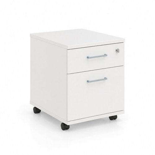 OPTIMA Mobile pedestal 2 foil wrapped drawers  415Wx510Hx500D White finish with Metallic handle 