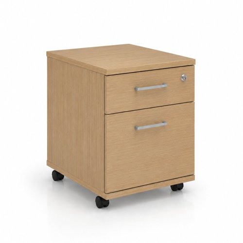 OPTIMA Mobile pedestal 2 foil wrapped drawers  415Wx510Hx500D Amber Oak finish with Metallic handle 