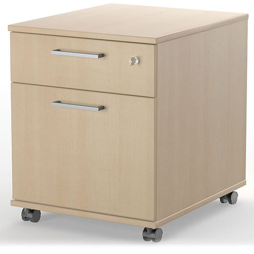 OPTIMA Mobile pedestal 2 foil wrapped drawers  415Wx 510Hx500D Beech finish with metallic handle 