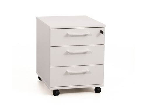 OPTIMA Mobile pedestal 3 stationery foil wrapped drawers  415Wx510Hx500D White finish with metallic handle  - PSR532-M1MX
