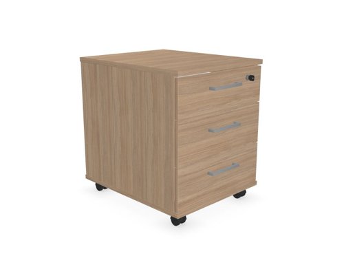 OPTIMA Mobile pedestal 3 foil wrapped Stationary drawers OAK finish with metallic handle