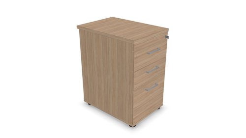 OPTIMA Pedestal 3 foil wrapped drawers - OAK finish with metallic handle