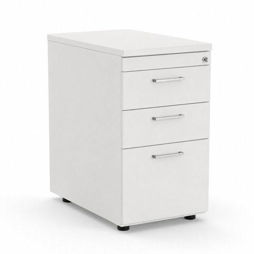 OPTIMA Pedestal 3 foil wrapped drawers  - White finish with Metallic handle 