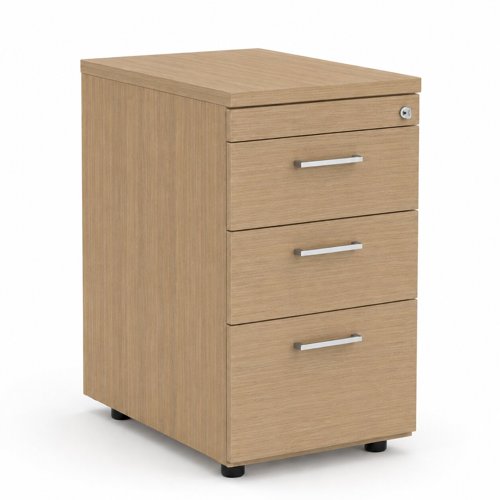 OPTIMA Pedestal 3 foil wrapped drawers  - Amber Oak finish with Metallic handle 