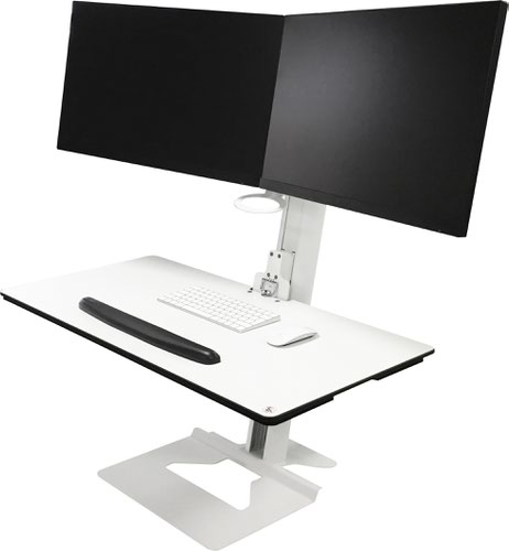 I-Stand Desktop sit stand workstation for twin screens in white finish