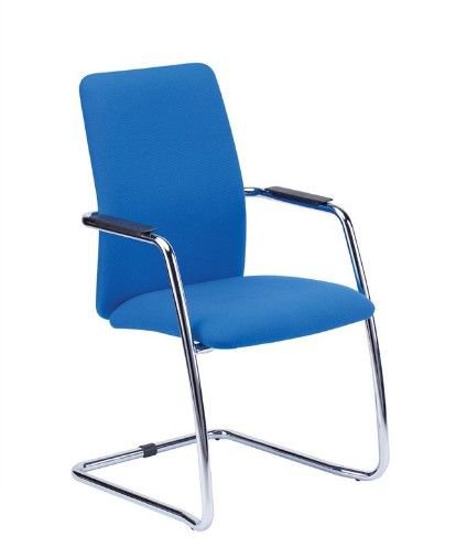Swing - high back chair with cantilever chrome frame fully upholstered in blue fabric