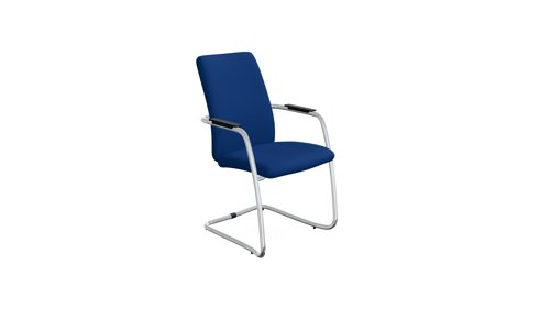 Swing - high back chair with cantilever chrome frame fully upholstered in blue fabric