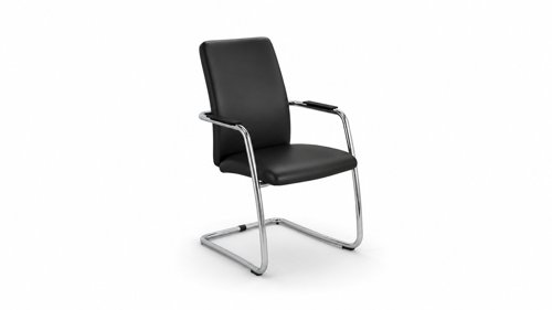 Swing - high back chair  with cantilever chrome frame upholstered in black eco leather 