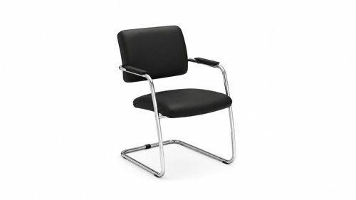 Swing -medium back chair  with cantilever chrome frame upholstered in black eco leather 