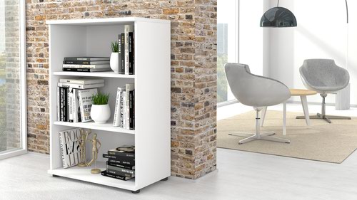 UNI Open Bookcase Melamine Cabinet with two shelves 1120Hx425Dx800W white finish - X3N081-M1