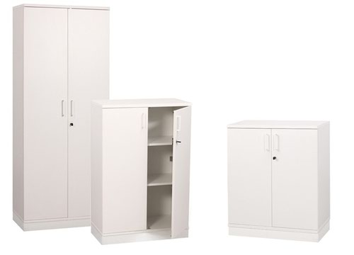 UNI 2 door Melamine Cabinet with two shelves 1120Hx425Dx800W white carcass and metallic handles  - X3C081-M1MX