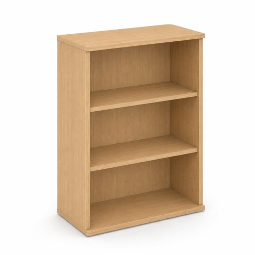 UNI Open Bookcase Melamine Cabinet with two shelves 1120Hx425Dx800W Amber Oak finish