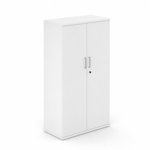 UNI Two door Melamine Cabinet with three shelves 1508Hx425Dx800W White carcass and Metallic handles 