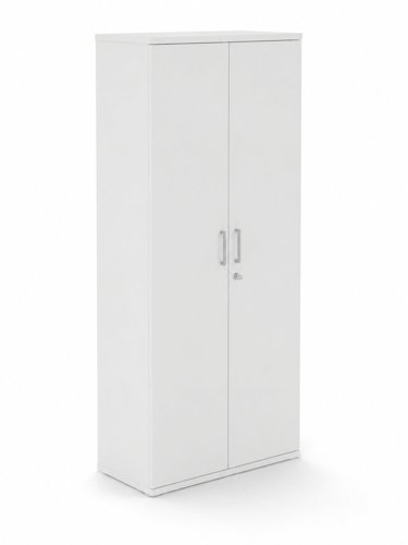 UNI Two door Melamine Cabinet with four shelves 1874Hx425Dx800W White carcass and Metallic handles 