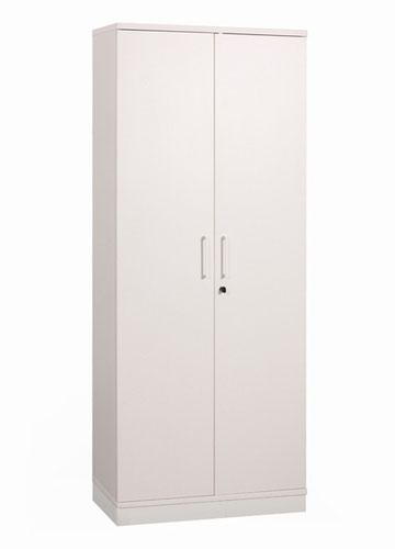 UNI 2 door Melamine Cabinet with three shelves 1874Hx425Dx800W white carcass and metallic handles 