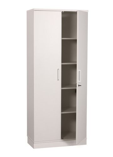 UNI 2 door Melamine Cabinet with three shelves 1874Hx425Dx800W white carcass and metallic handles  - X5C081-M1MX