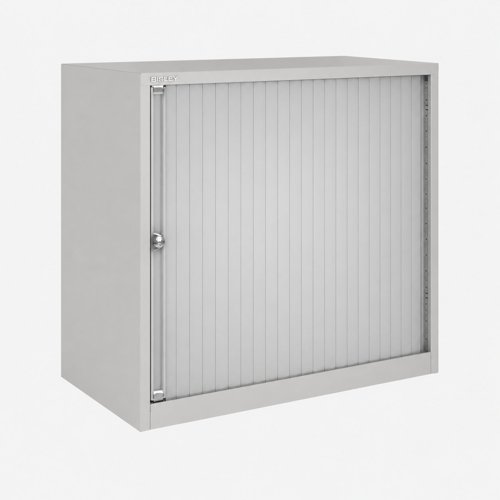 Essential Desk High One Door Tambour Unit Supplied with one adjustable shelf 693mmHx800mmWx470mmD in Goose grey carcass and light grey shutter 