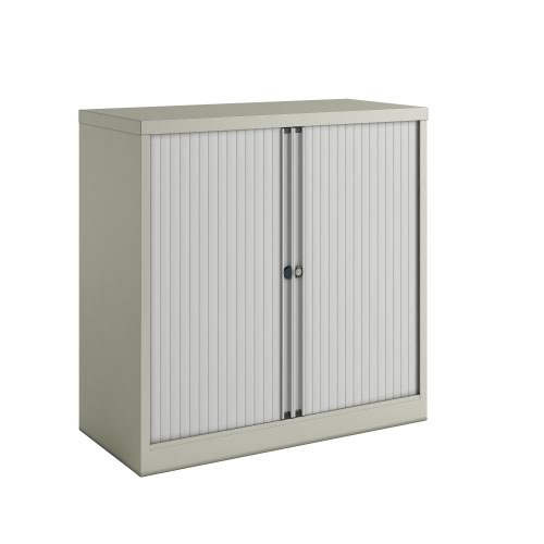 Essential Two Door Tambour Unit Supplied empty 1000mmHx1000mmWx470mmD in Goose grey carcass and light grey shutter  - YETB1010.1G