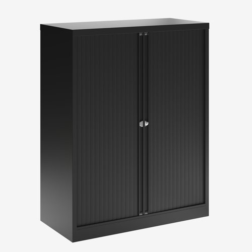 Essential Two Door Tambour Unit Supplied empty 1970mmHx1000mmWx470mmD in Black carcass and black shutter 