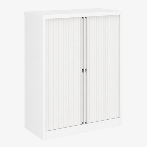 Essential Two Door Tambour Unit Supplied empty 1970mmHx1000mmWx470mmD in Traffic white Carcass and Extra White Shutter